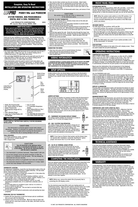 Lux-Products-PSD011WA-Thermostat-User-Manual